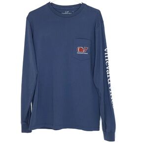 Vineyard Vines Shirt Men's Medium Football Whale Print Pocket Blue NWT